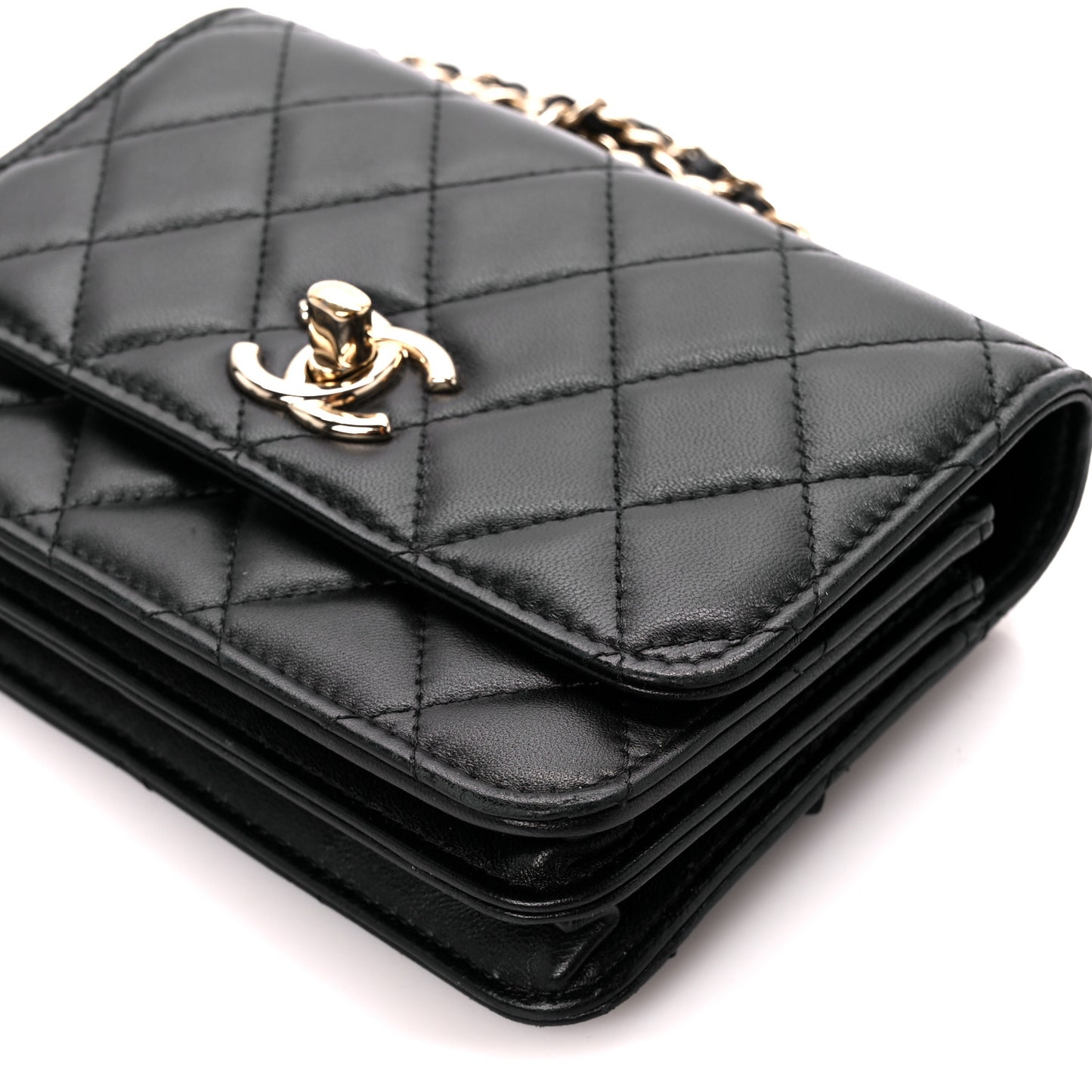 Lambskin Quilted Mini Trendy CC Wallet On Chain WOC Black
