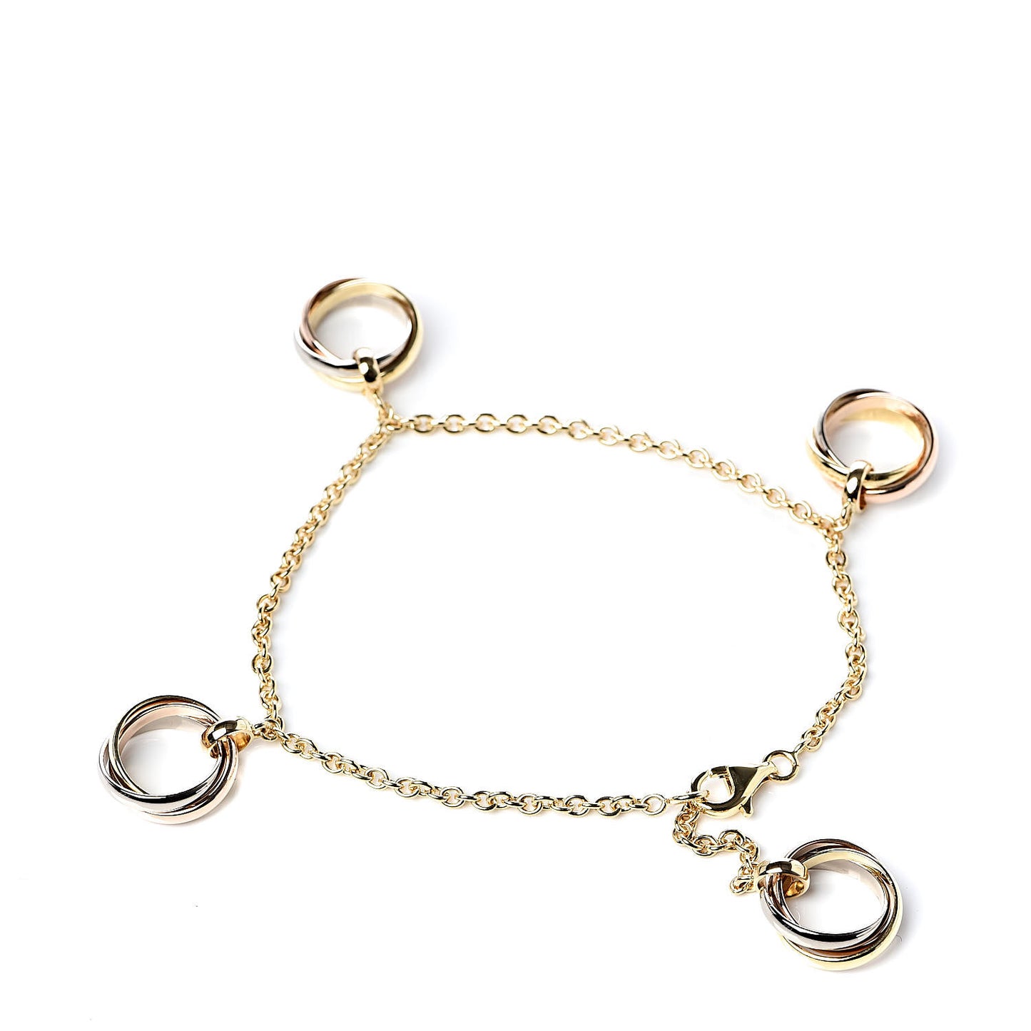 18K Pink Yellow White Gold Trinity Charm Bracelet