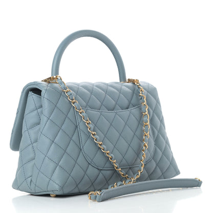 Chanel Caviar Quilted Small Coco Handle Flap Blue 2 of 11
