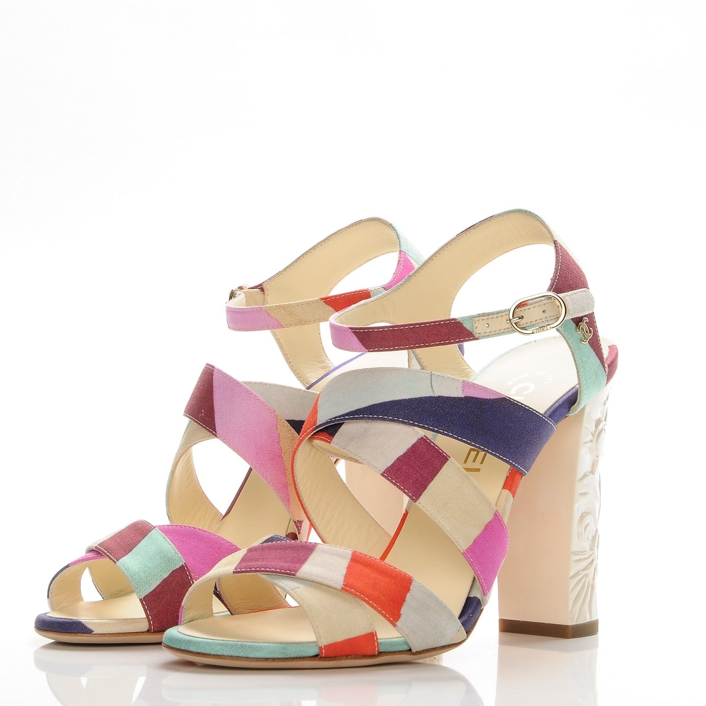 Fabric Camellia Embossed Sandals 39 Multicolor
