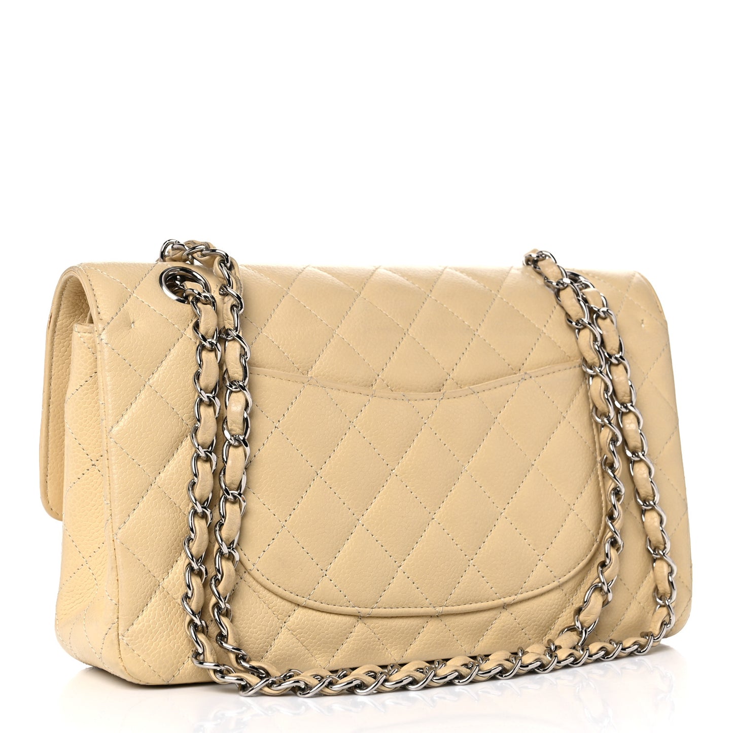 Caviar Quilted Medium Double Flap Beige Clair