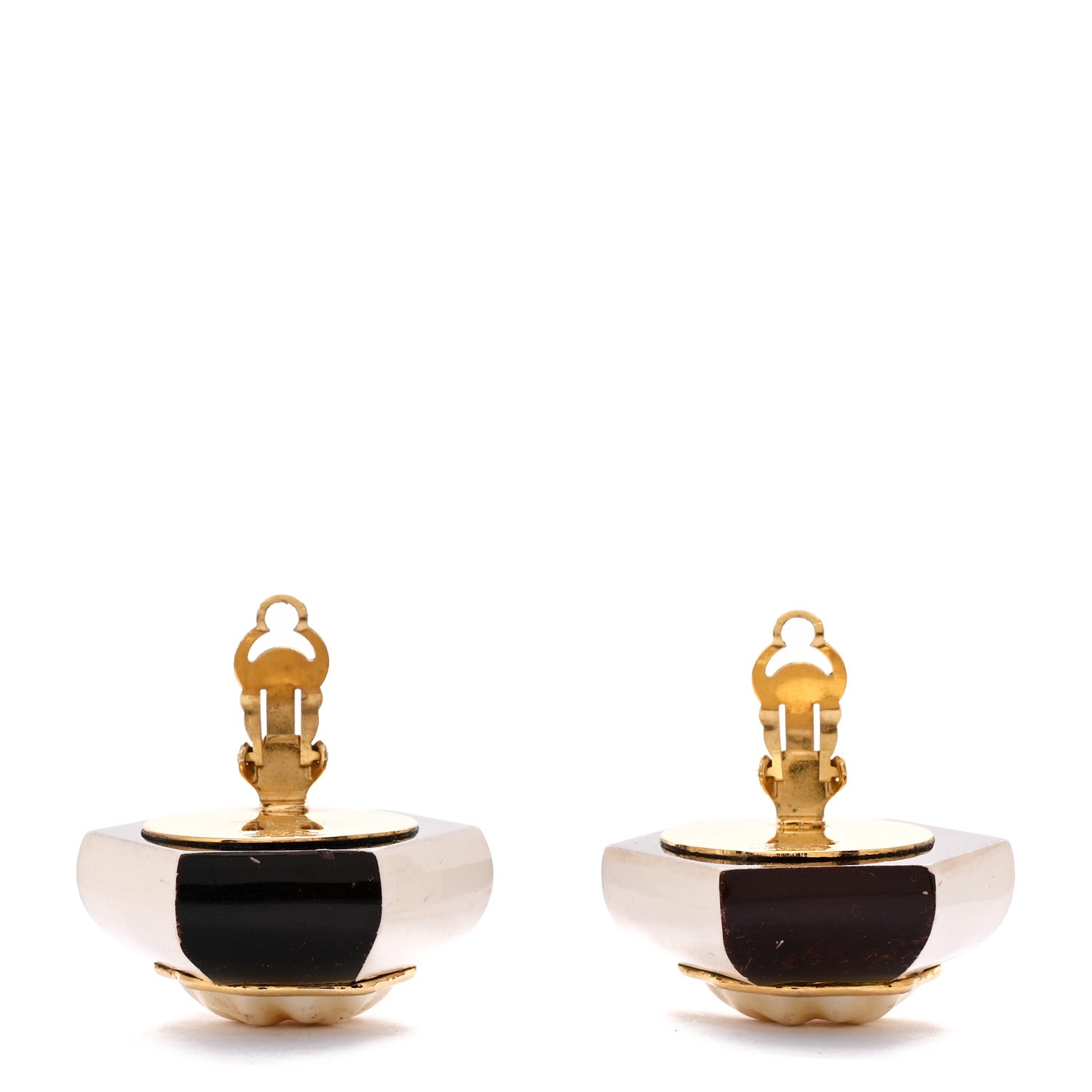 Chanel Pearl Clip On Earrings Brown Gold 3 of 4
