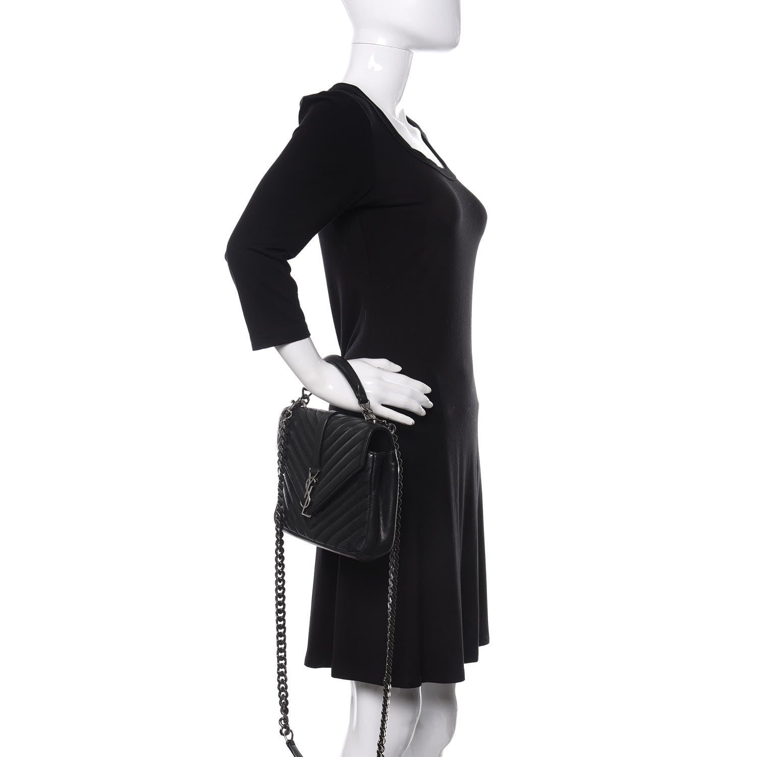 Saint Laurent Sheepskin Matelasse Chevron Monogram Medium College Bag Black 3 of 16