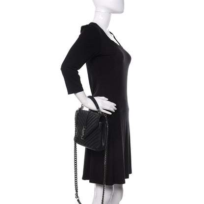 Saint Laurent Sheepskin Matelasse Chevron Monogram Medium College Bag Black 3 of 16