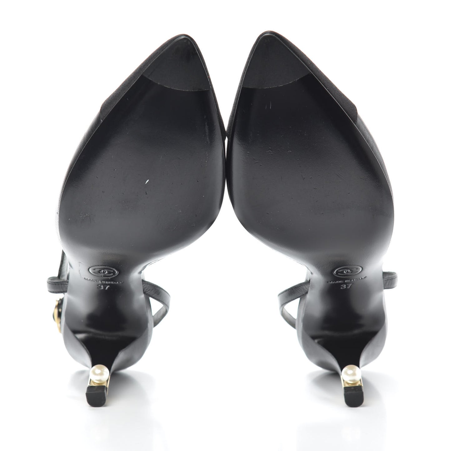 Lambskin Satin Cap Toe CC Slingback Heels 37 Black