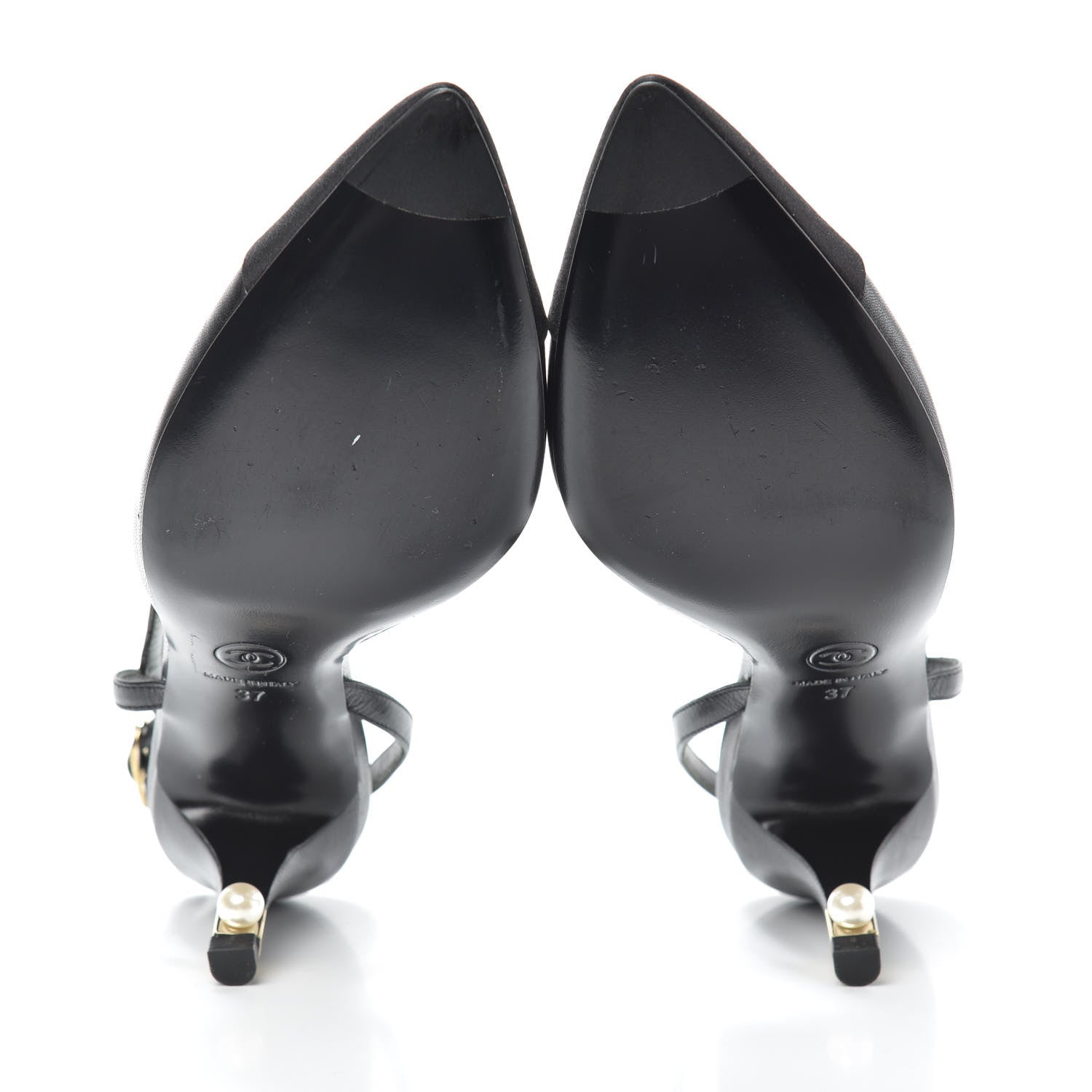 Chanel Lambskin Satin Cap Toe CC Slingback Heels 37 Black 7 of 7