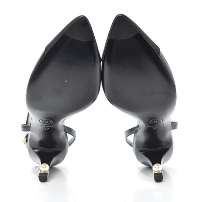 Chanel Lambskin Satin Cap Toe CC Slingback Heels 37 Black 7 of 7