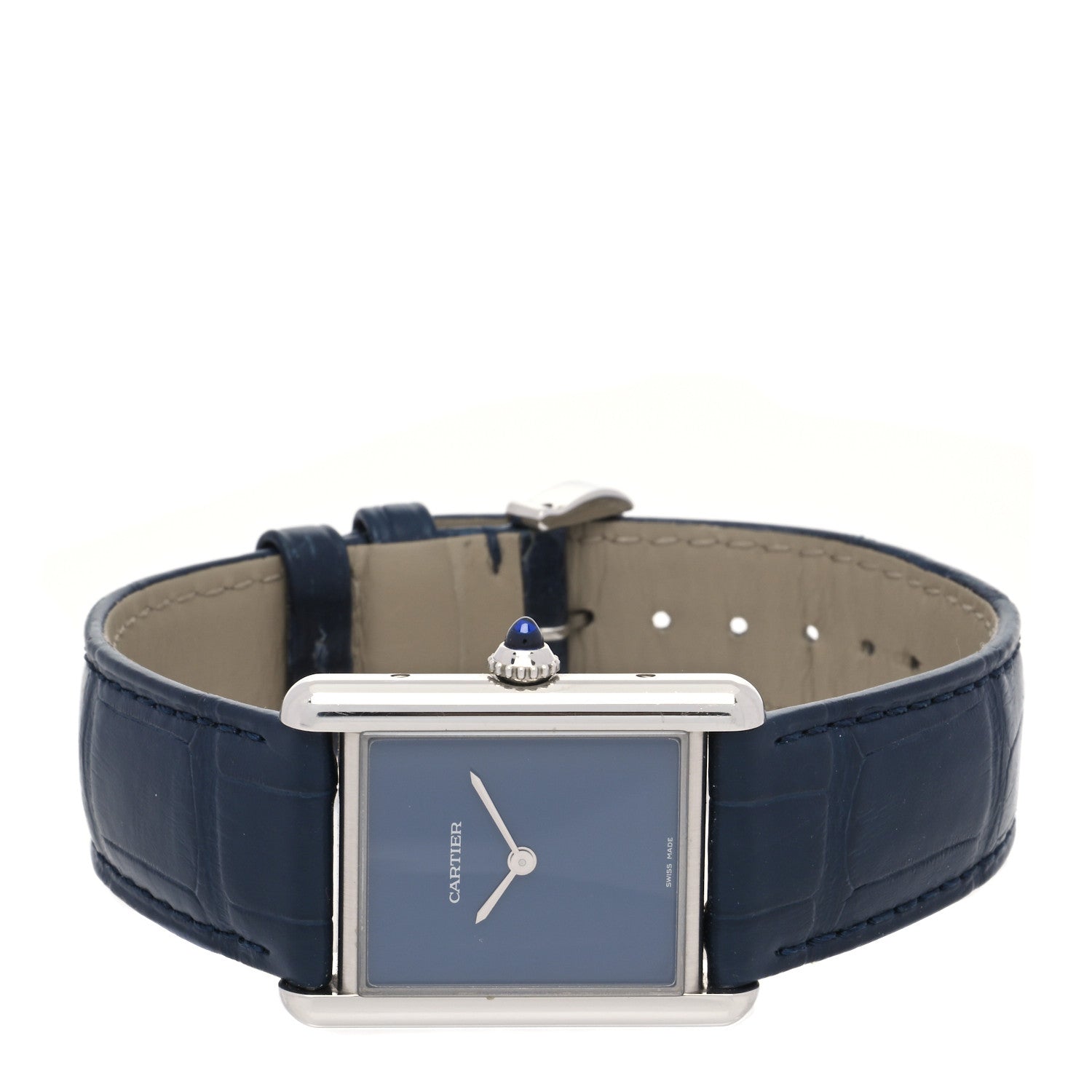 Cartier Stainless Steel Alligator 25mm Must de Cartier Tank Quartz Watch Blue 2 of 5