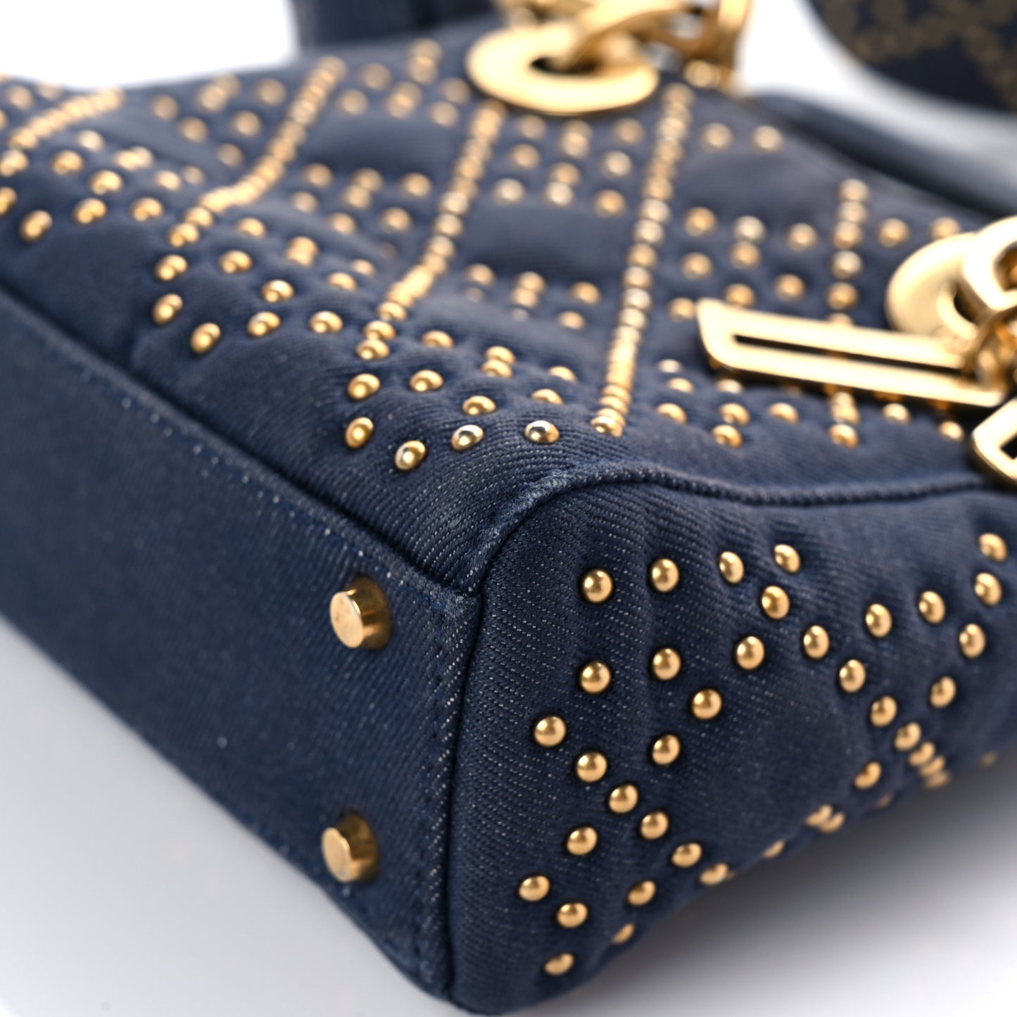 Denim Cannage Studded Mini Lady Dior Navy