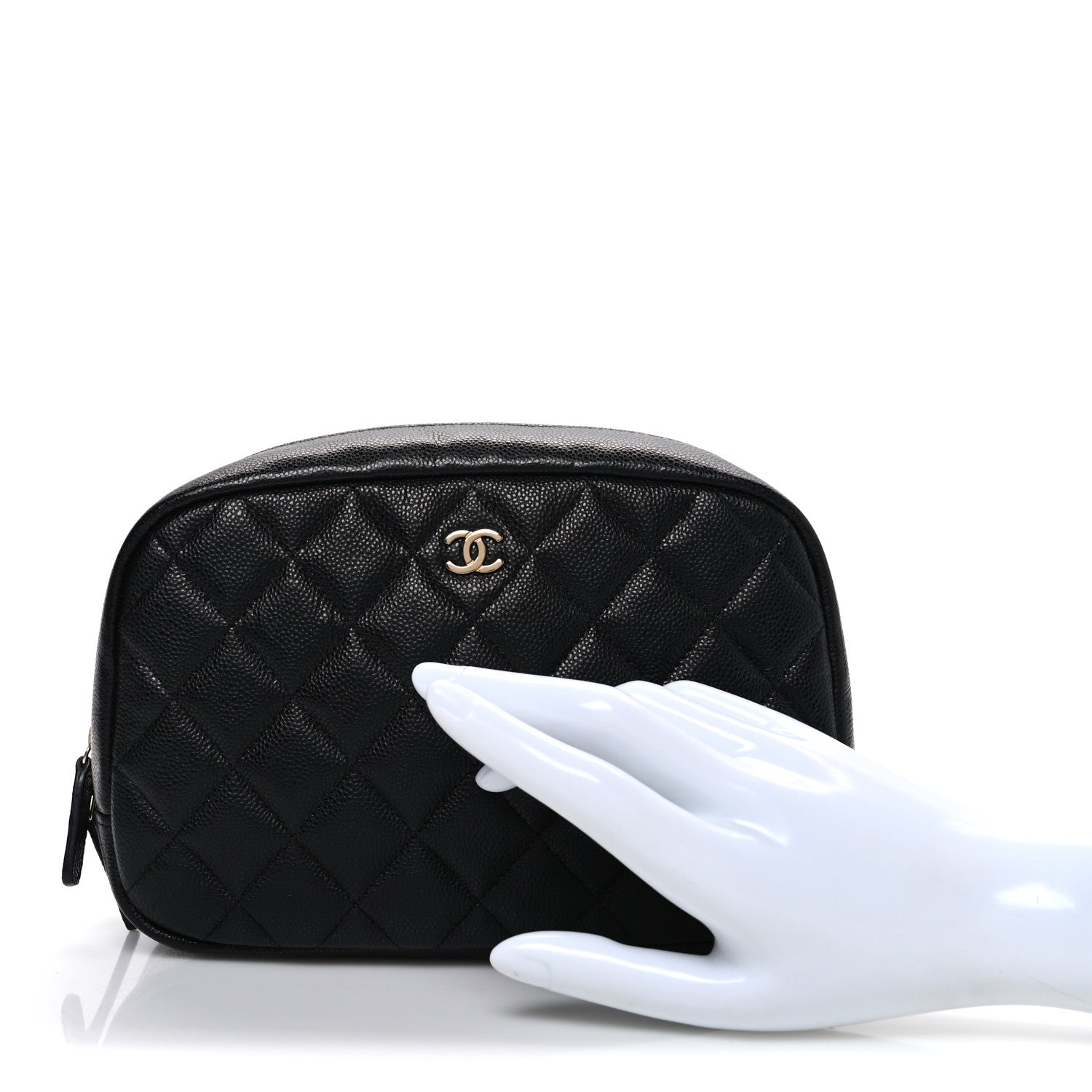 Chanel Caviar Quilted Medium Curvy Pouch Cosmetic Case Black 2 of 8