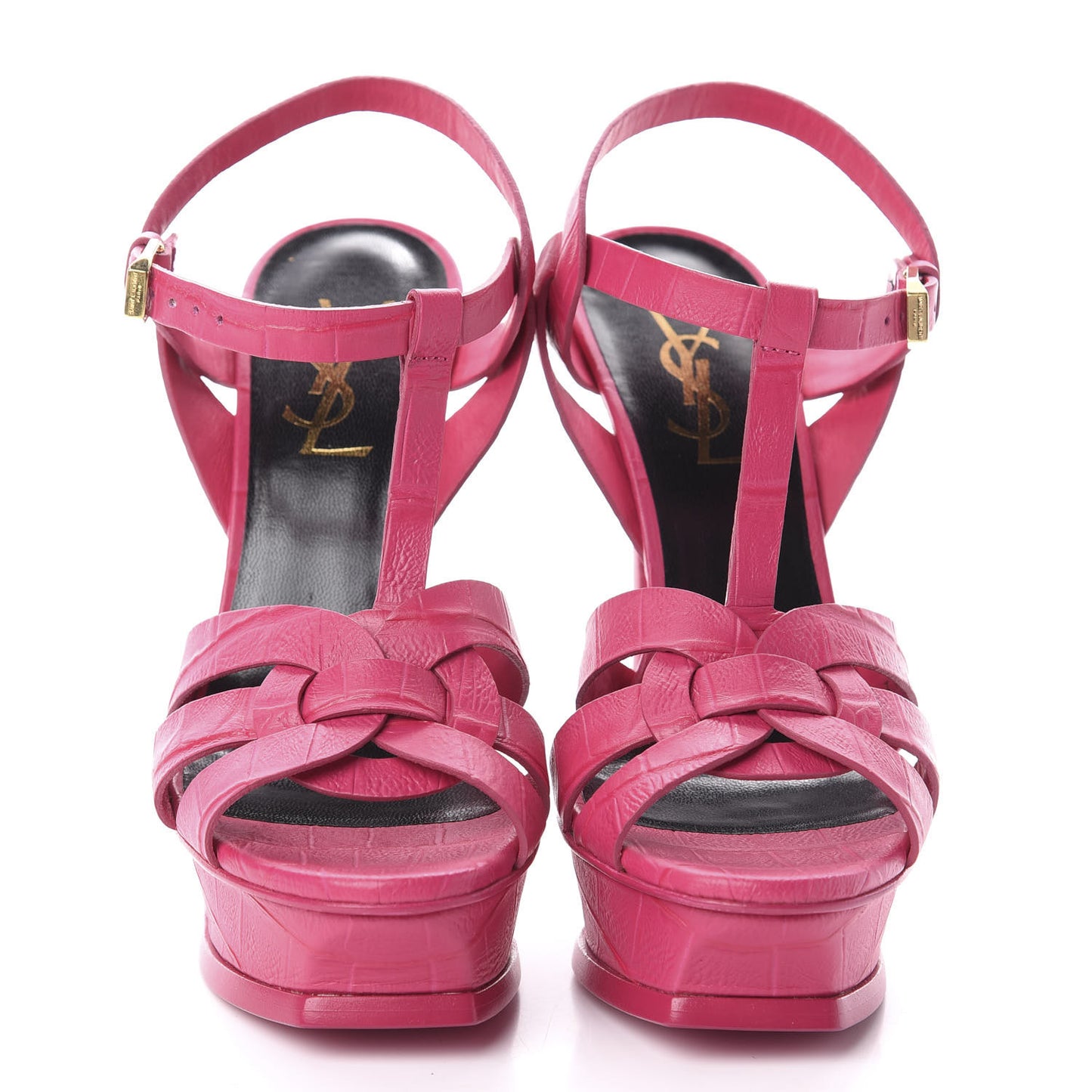 Calfskin Crocodile Embossed Tribute 105 Platform Sandals 35.5 Bubblegum