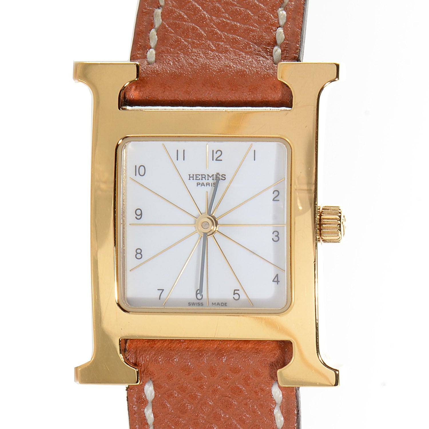 Hermes Stainless Steel Epsom 21mm Heure H Hour Quartz Watch Gold 1 of 9