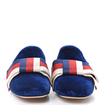Gucci Velvet Crystal Sylvie Bow Mules 37 Cobalt Blue 2 of 10