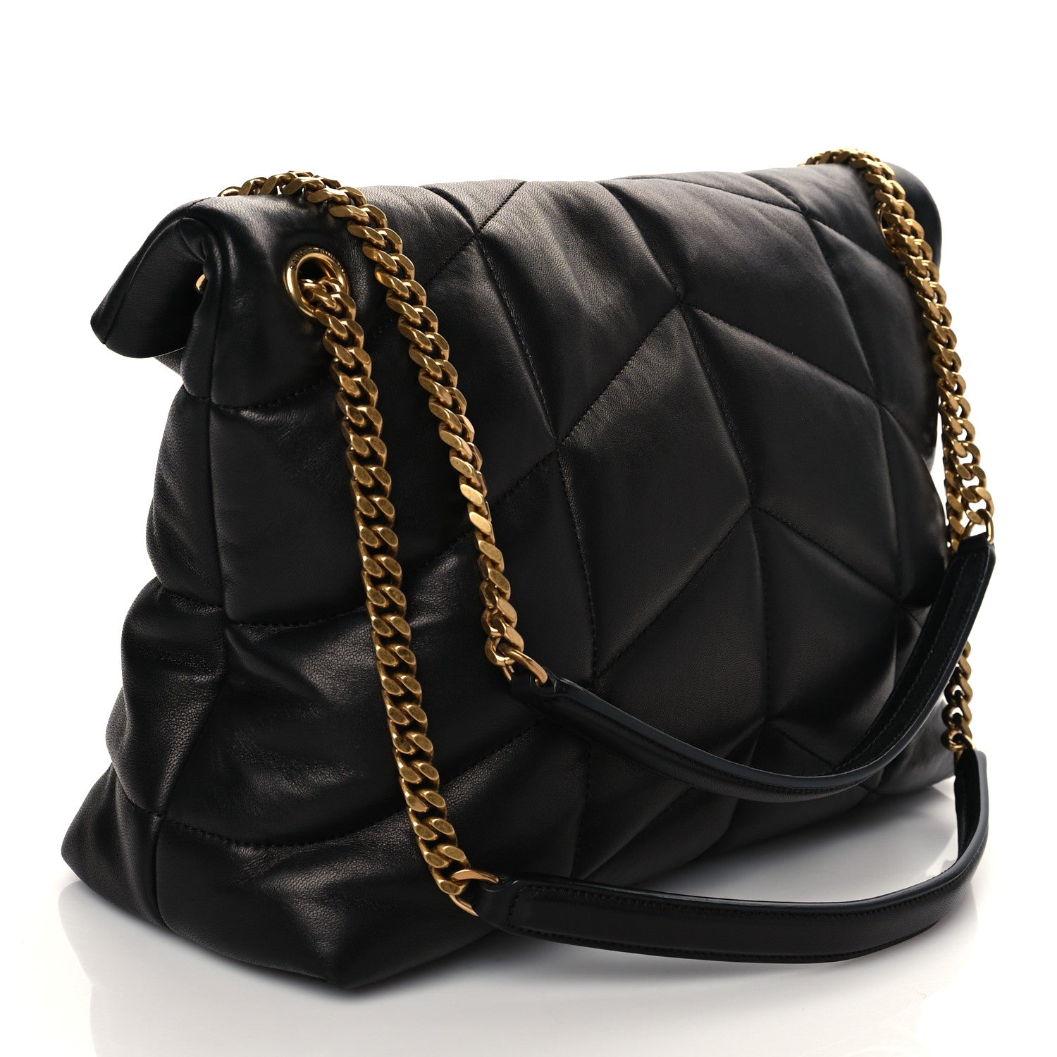 Saint Laurent Lambskin Quilted Medium Loulou Puffer Monogram Chain Satchel Black 3 of 9