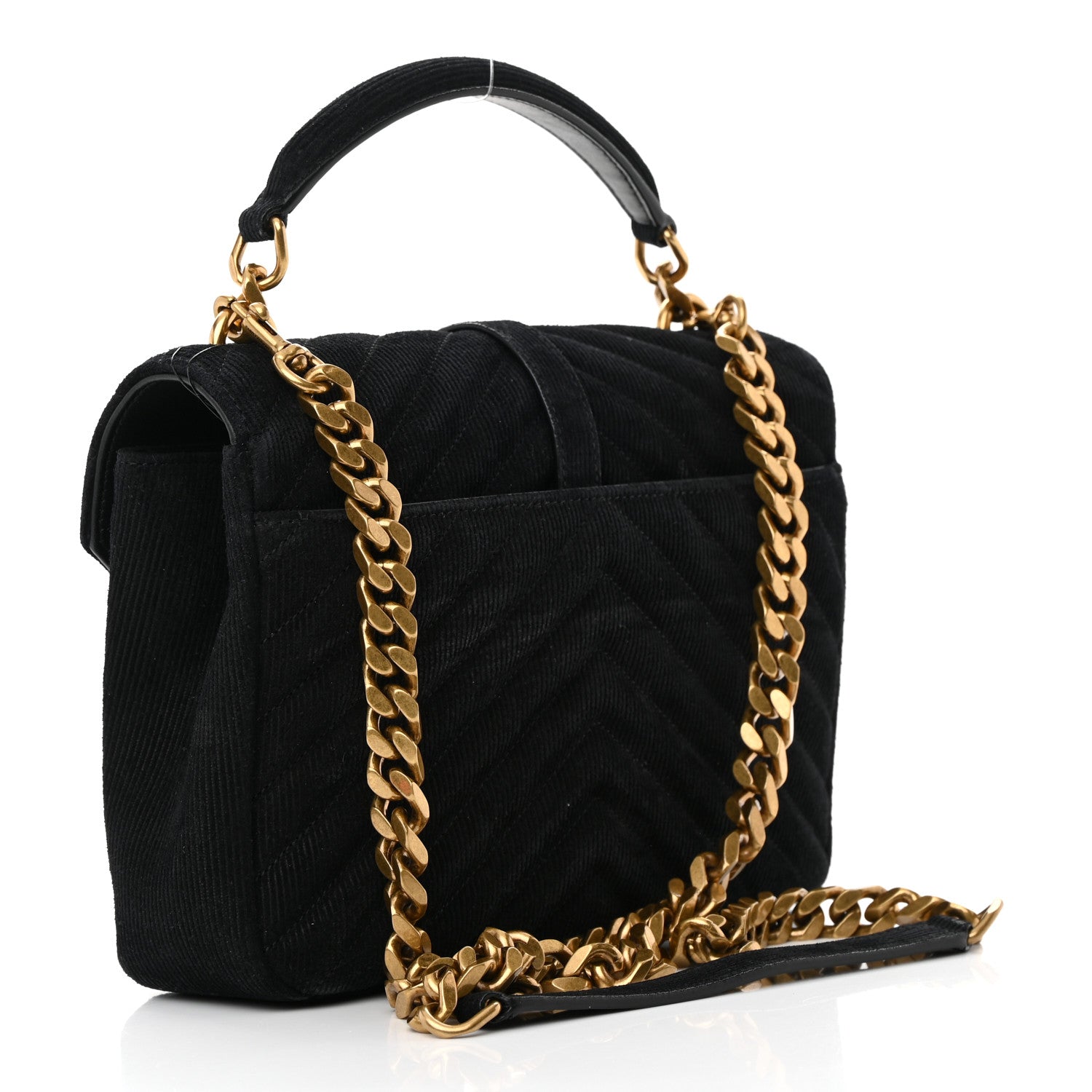 Saint Laurent Corduroy Matelasse Chevron Monogram Medium College Bag Softy Black 3 of 15