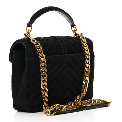 Saint Laurent Corduroy Matelasse Chevron Monogram Medium College Bag Softy Black 3 of 15