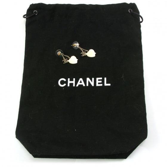 Chanel Metal Enamel Crystal CC Heart Earrings Gold Red 2 of 5