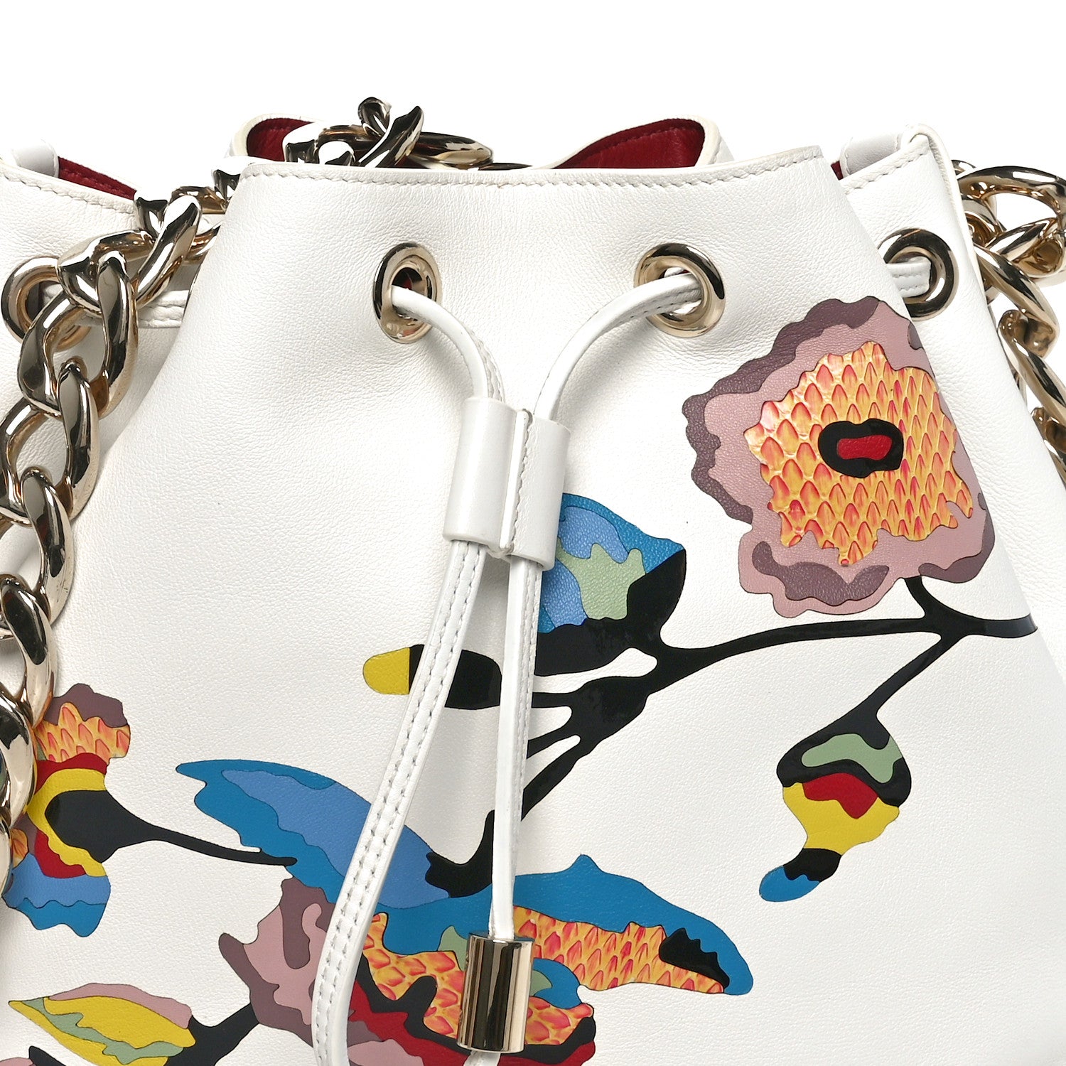 Christian Dior Calfskin Snakeskin Paradise Bubble Bucket Bag White Multicolor 7 of 9
