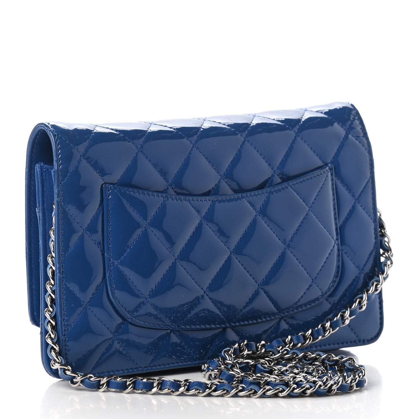 Patent Quilted Wallet On Chain WOC Dark Blue