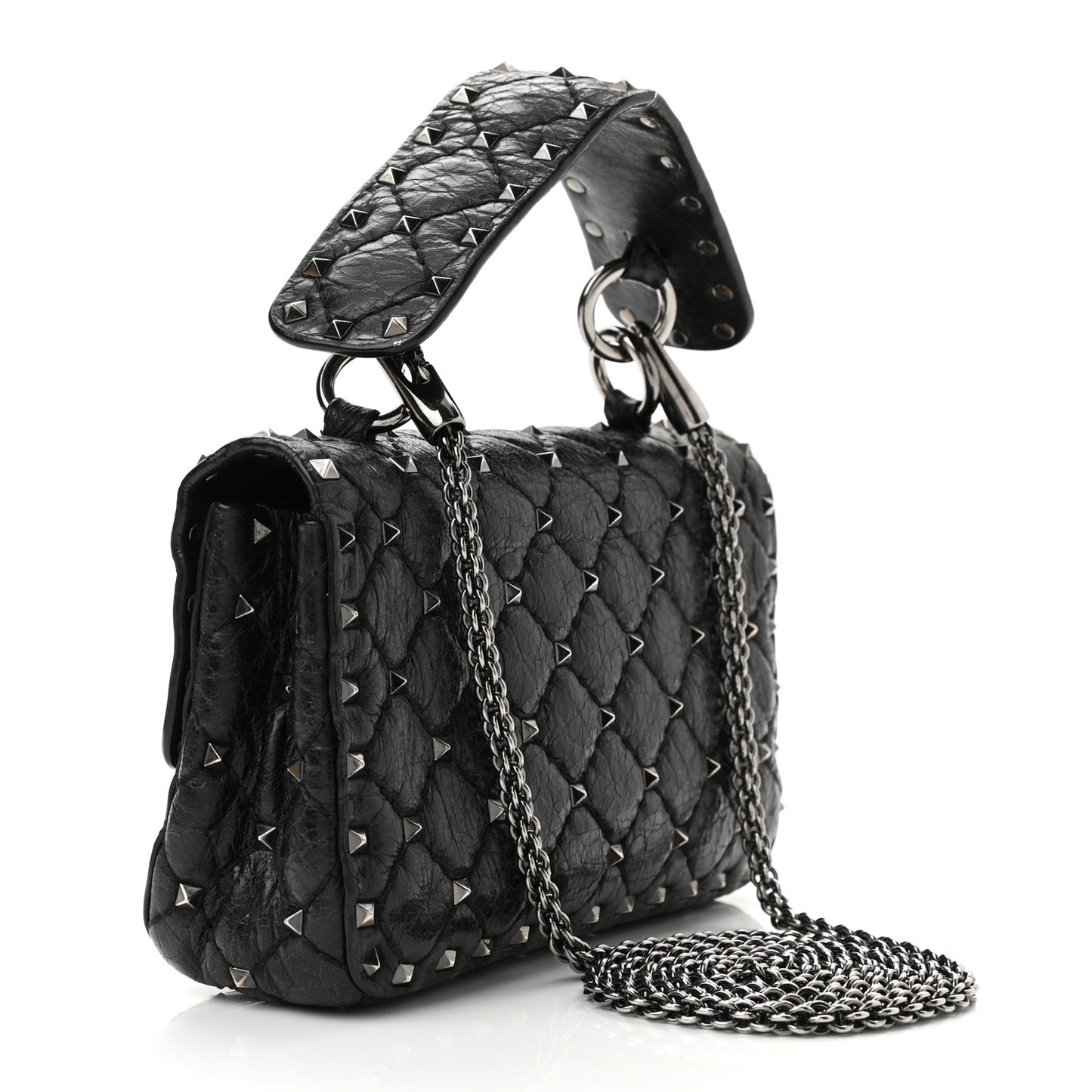 Craquele Nappa Small Rockstud Spike Shoulder Bag Black