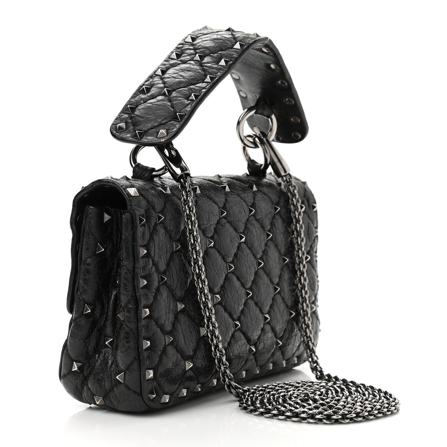 Valentino Garavani Craquele Nappa Small Rockstud Spike Shoulder Bag Black 2 of 10