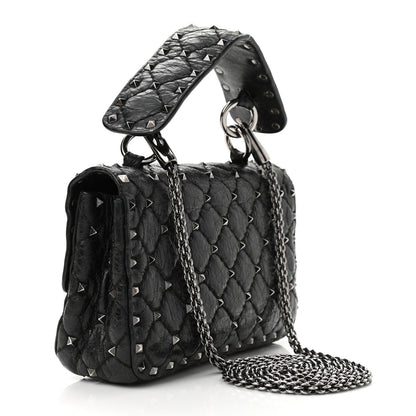 Valentino Garavani Craquele Nappa Small Rockstud Spike Shoulder Bag Black 2 of 10