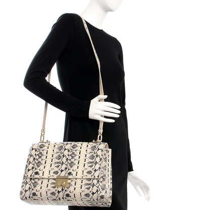 Versace Python Embossed Satchel Beige Black 2 of 14