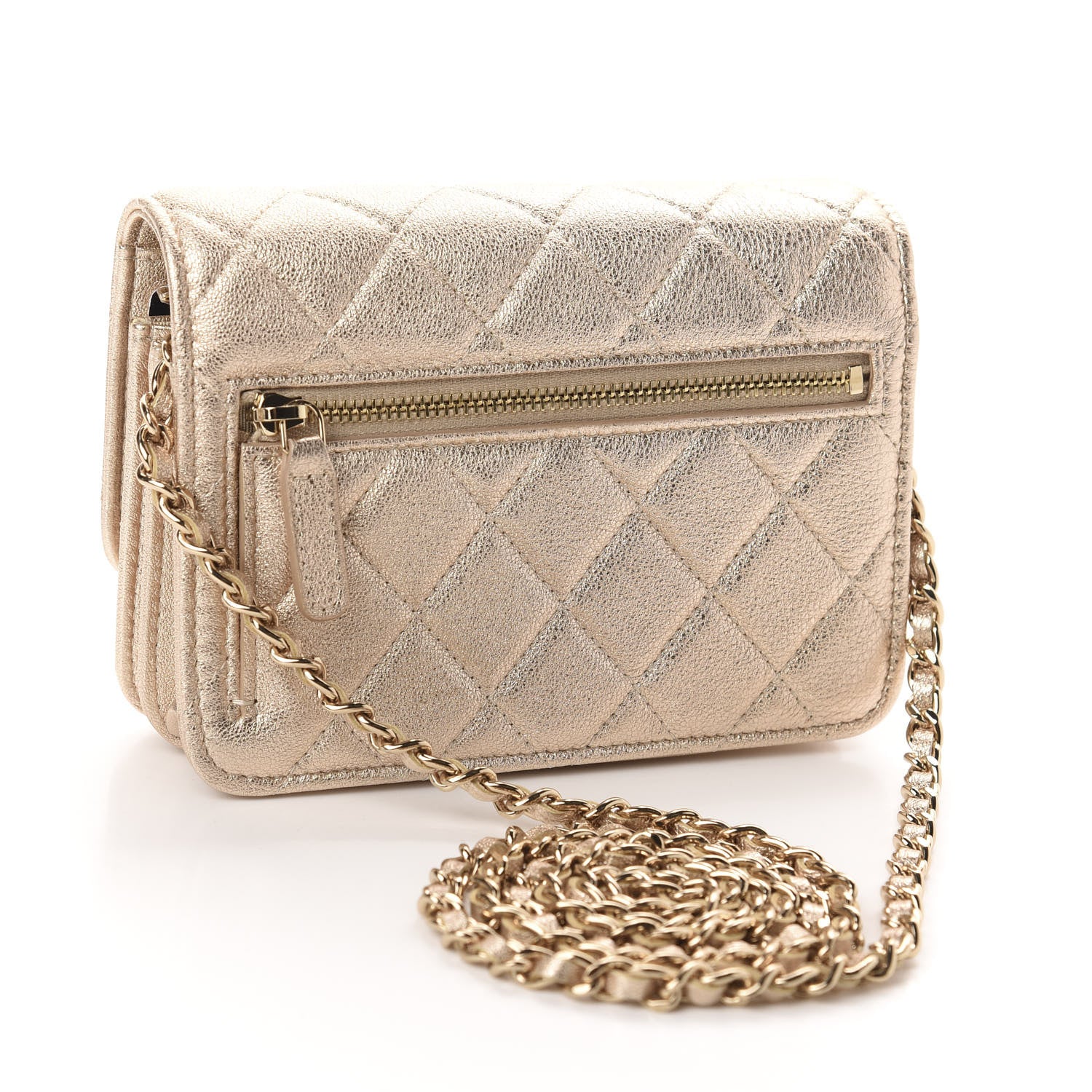 Chanel Metallic Lambskin Quilted Mini Wallet On Chain WOC Gold 3 of 11