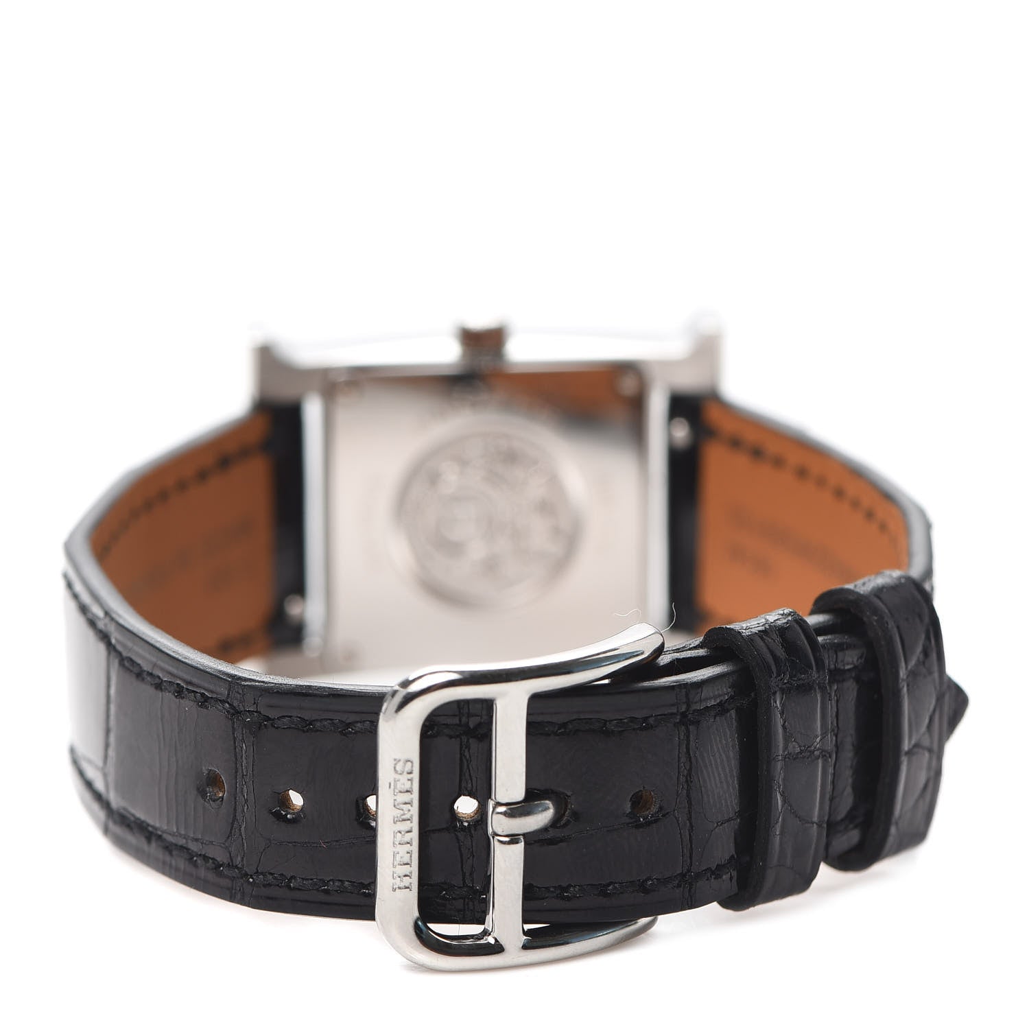 Hermes Stainless Steel Alligator Diamond Bezel Mother of Pearl 21mm Heure H Hour Quartz Watch Noir 3 of 5