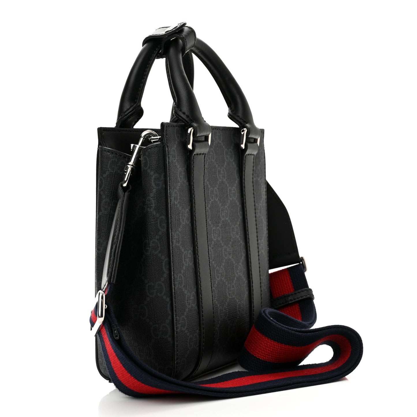 GG Supreme Monogram Appia Calfskin Web Mini Tote Bag Black