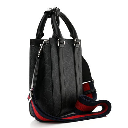 Gucci GG Supreme Monogram Appia Calfskin Web Mini Tote Bag Black 3 of 8