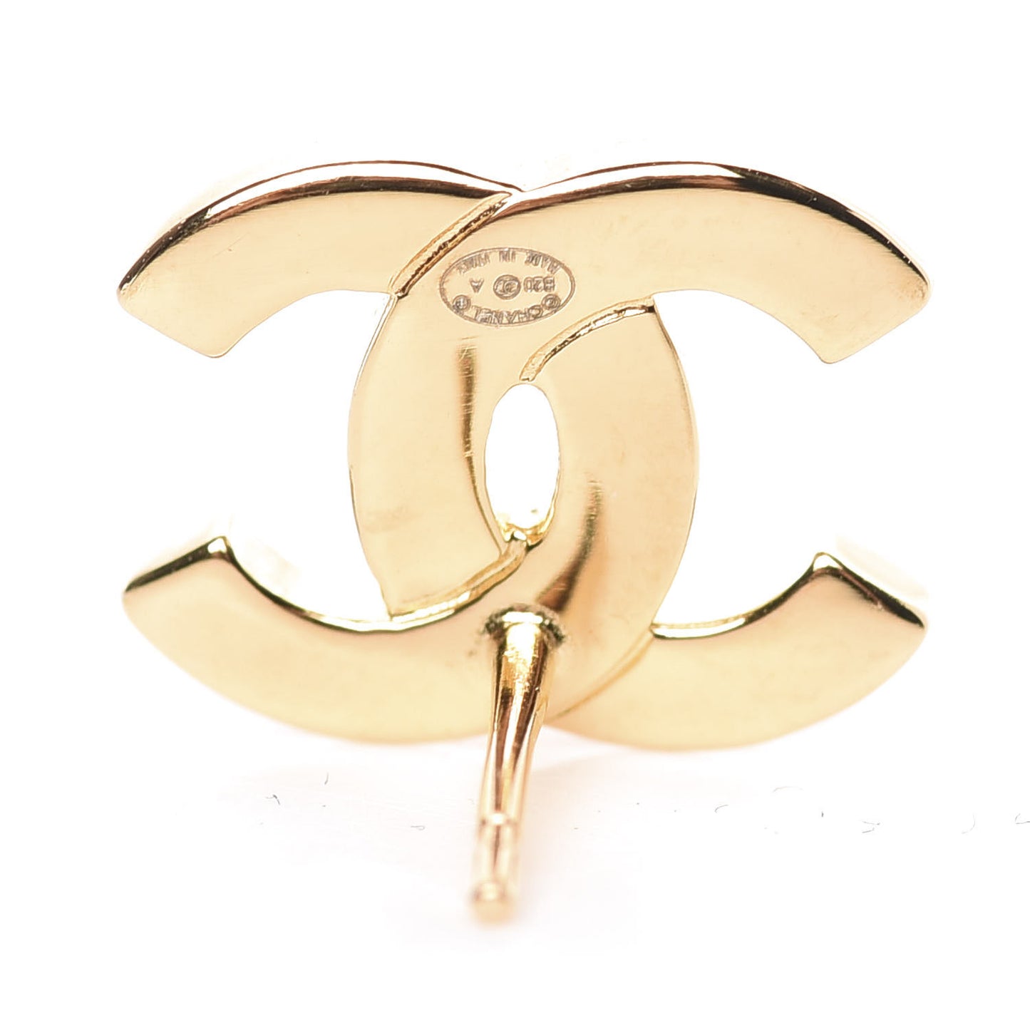 Metal CC Paris Button Stud Earrings Gold