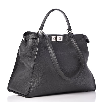 Fendi Cuoio Romano Selleria Bi-Color Large Peekaboo Iconic Satchel Asfalto Latte 4 of 13