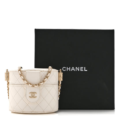 Chanel Lambskin Quilted Round Mini Vanity Case With Chain Case With Chain White 13 of 13