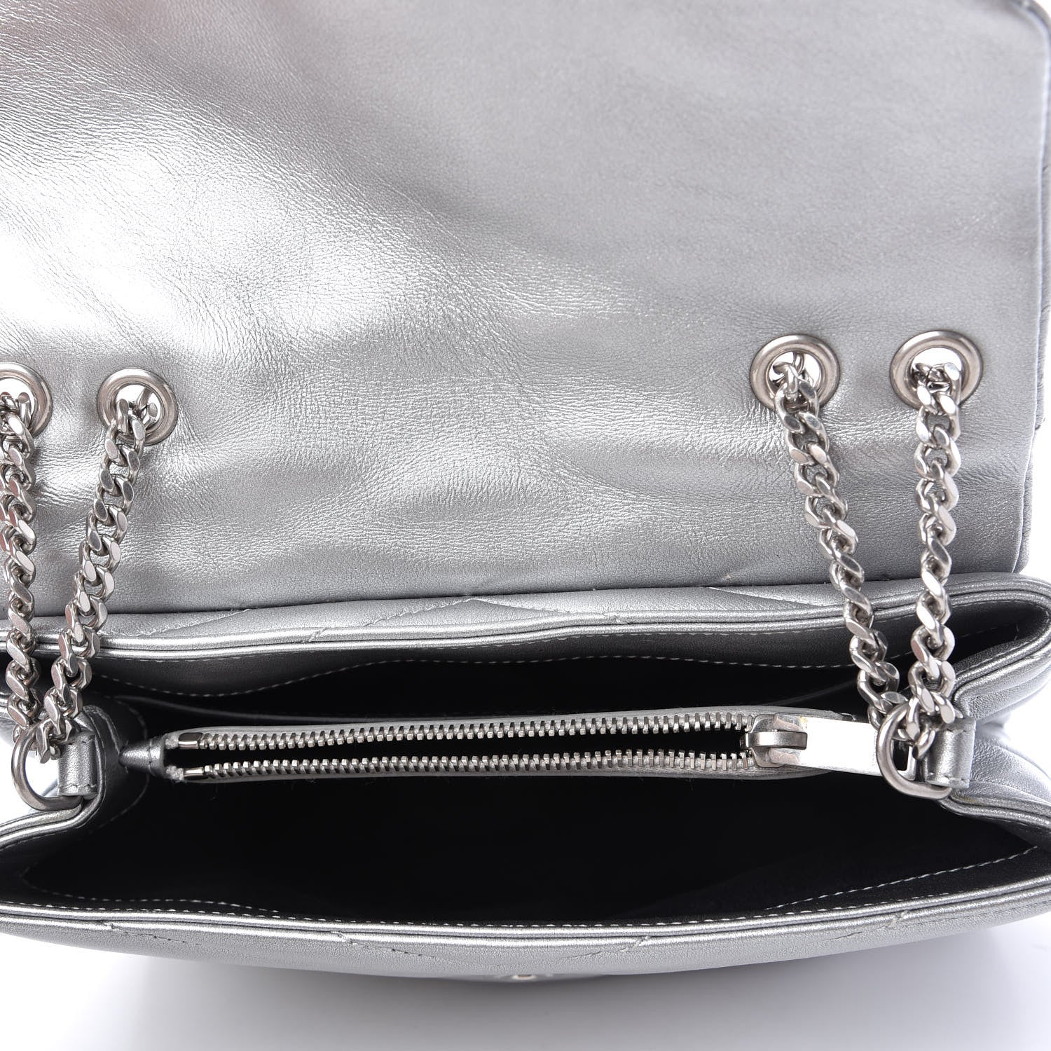 Saint Laurent Metallic Calfskin Y Quilted Monogram Small Loulou Chain Satchel Silver 5 of 10