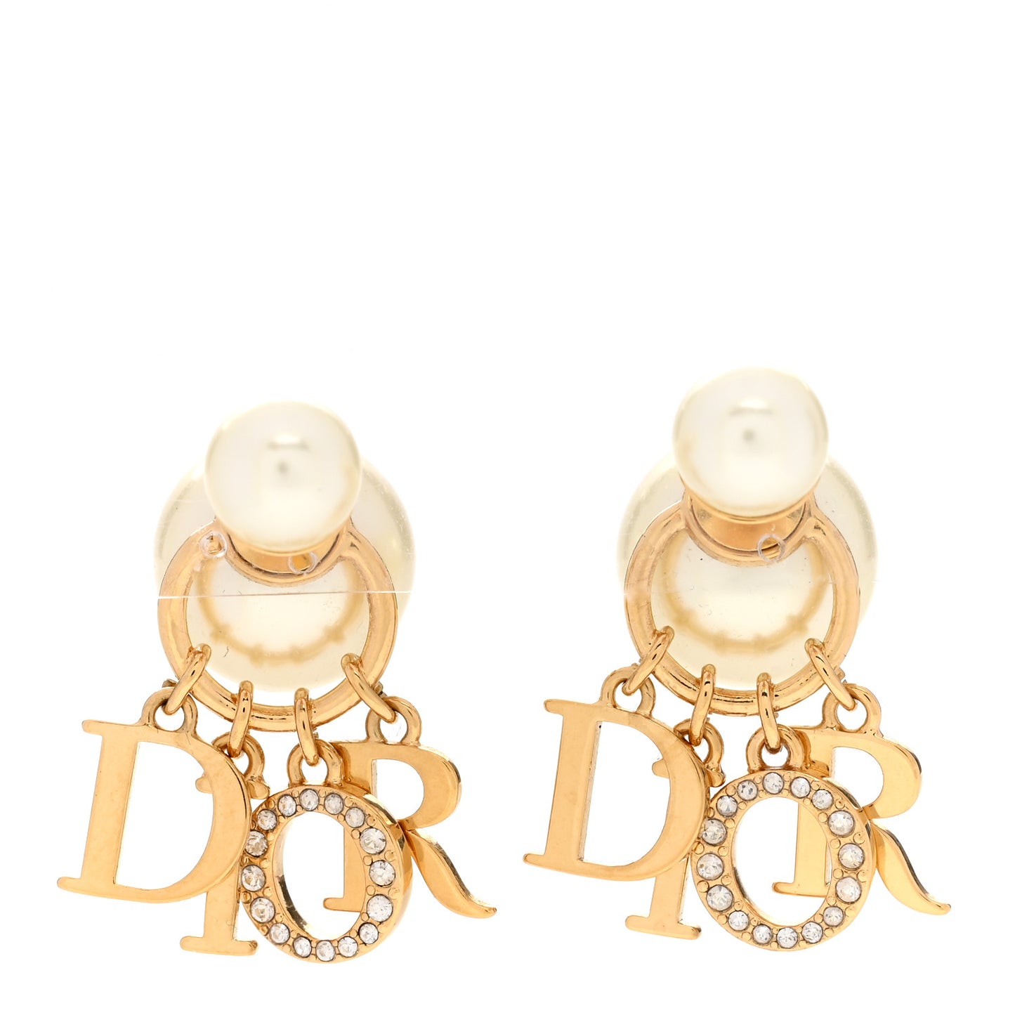 Pearl Crystal Tribal Logo Charms Earrings Gold