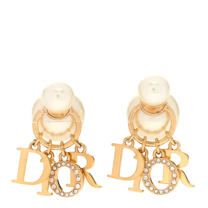 Christian Dior Pearl Crystal Tribal Logo Charms Earrings Gold 1 of 5
