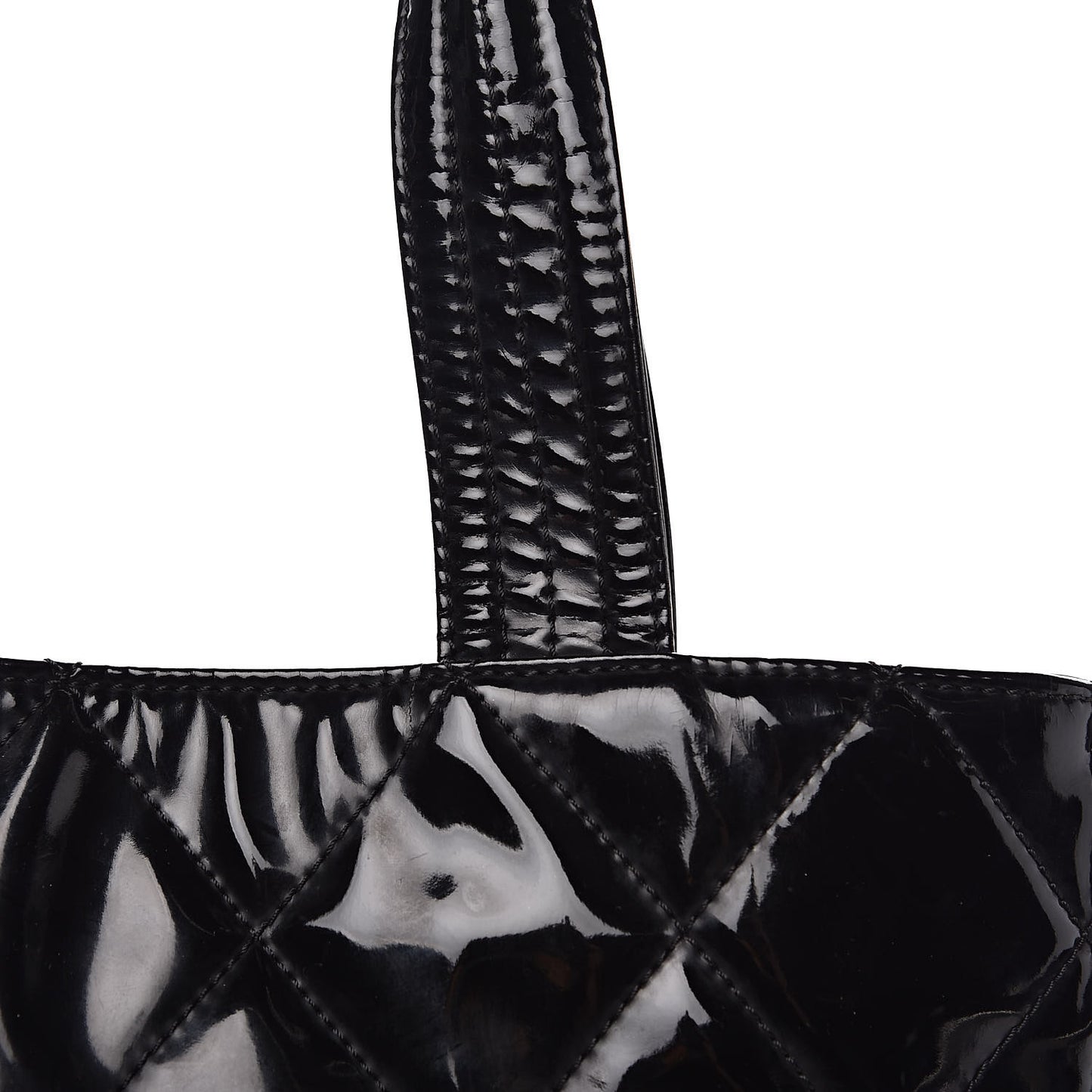 Patent Quilted Expandable CC Shoping Tote Black
