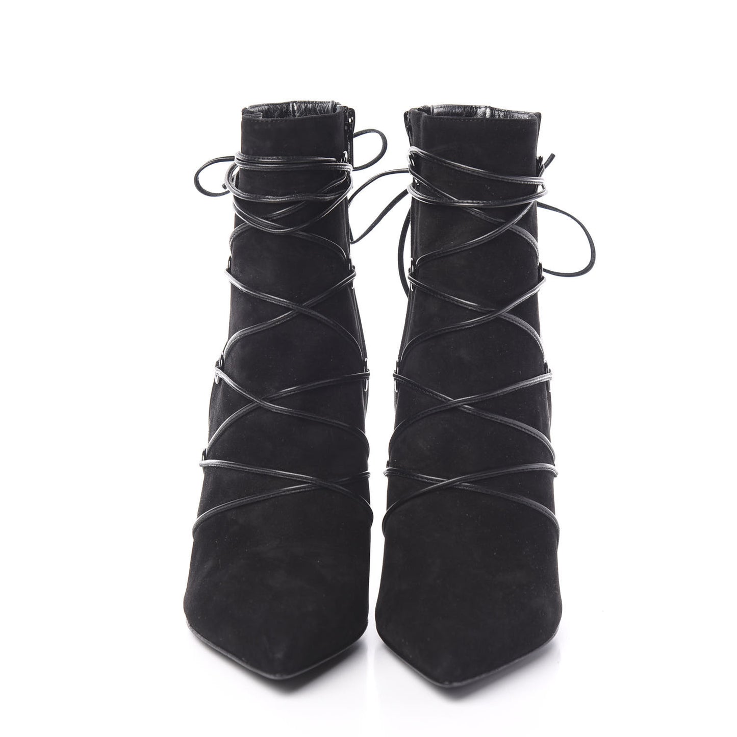 Calfskin Velvet Lace Up Ankle Boots 39 Black