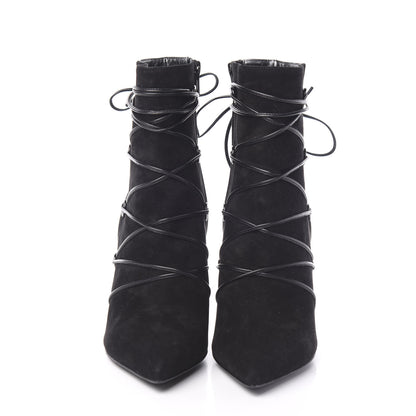 Saint Laurent Calfskin Velvet Lace Up Ankle Boots 39 Black 2 of 9