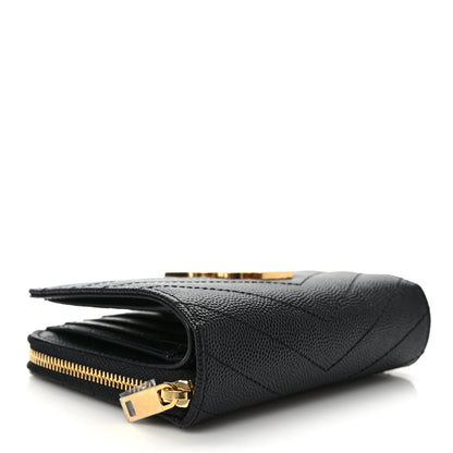 Saint Laurent Grain De Poudre Matelasse Chevron Monogram Compact Zip Around Wallet Black 4 of 7