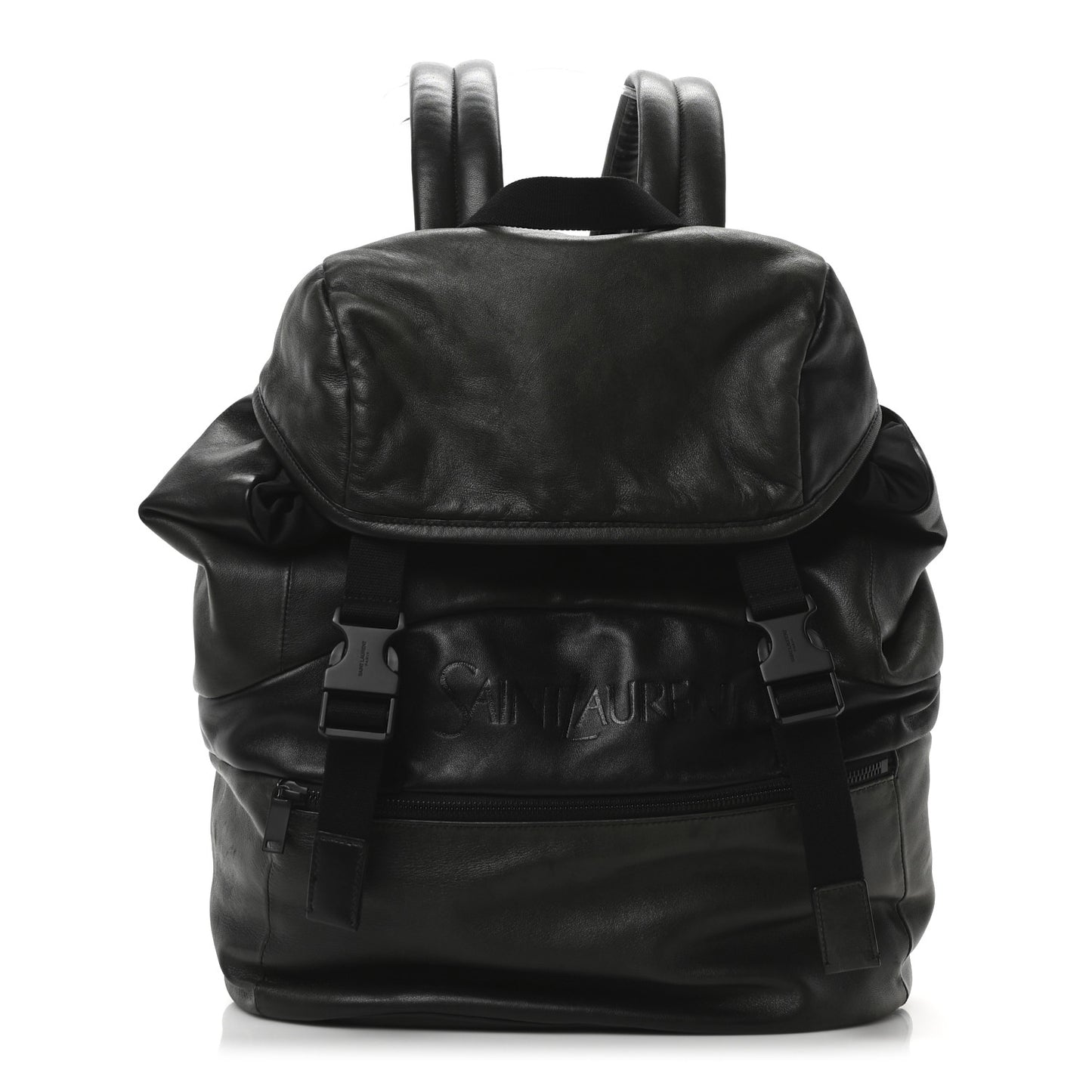 Calfskin Logo Debossed Backpack Black