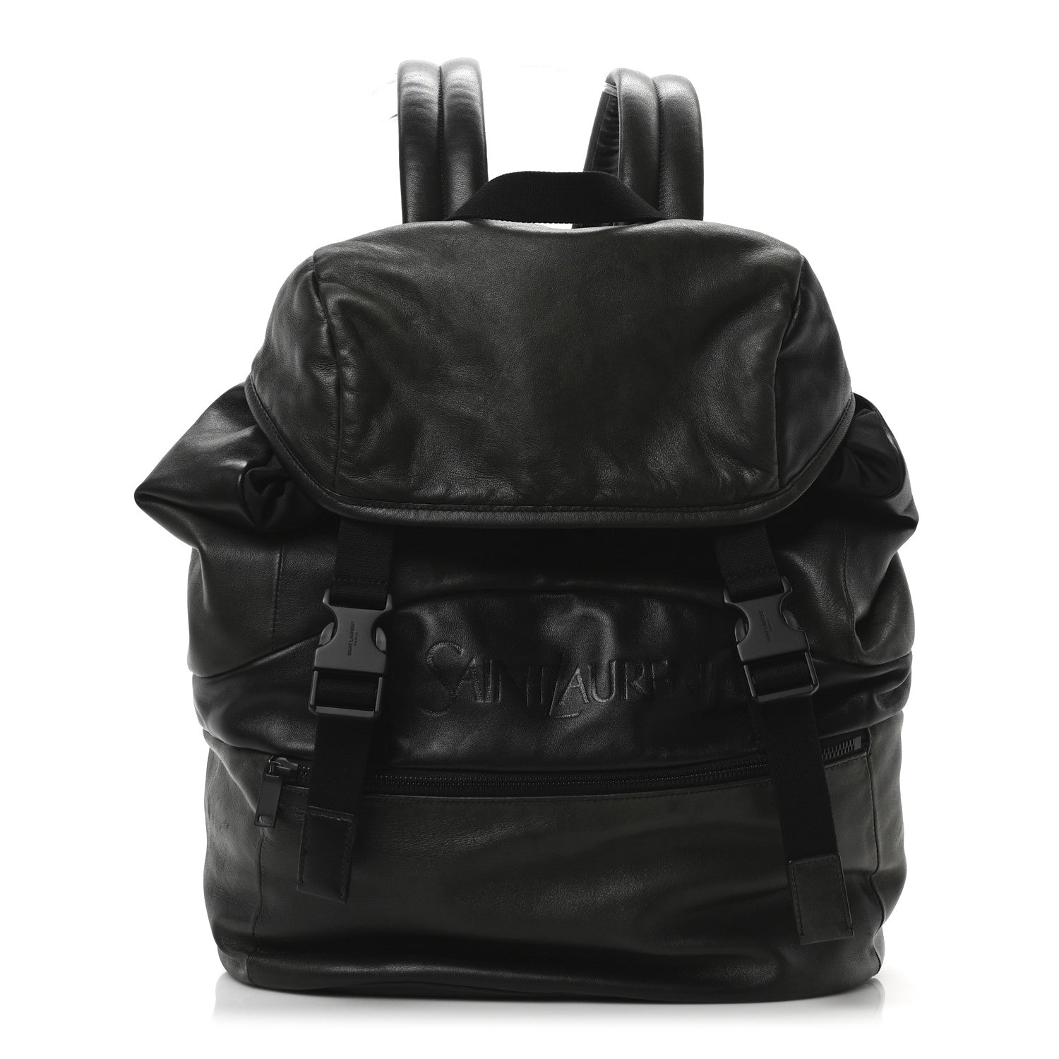 Saint Laurent Calfskin Logo Debossed Backpack Black 1 of 9