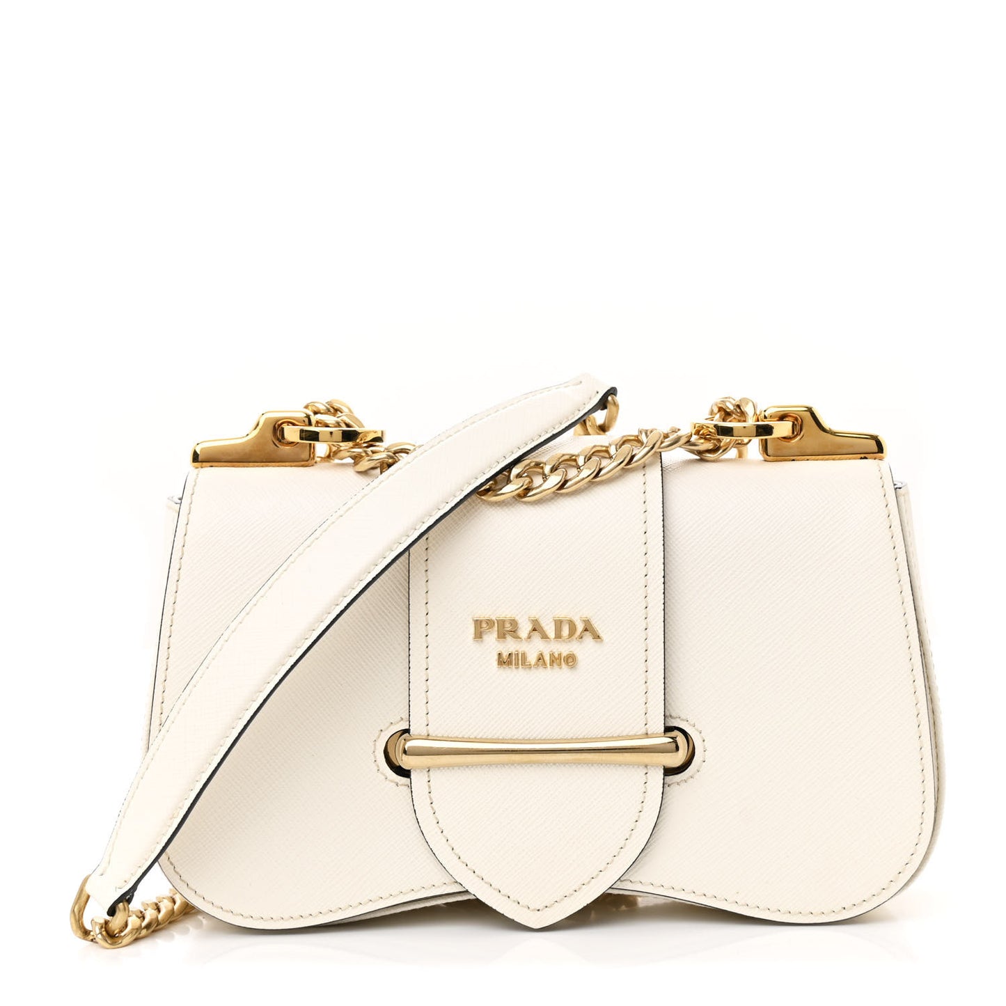 Saffiano Lux Sidonie Small Chain Crossbody Bag White