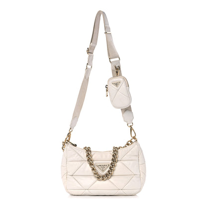 Prada Nappa Re-Nylon Triangle Quilted Patchwork System Shoulder Bag White 1 of 10