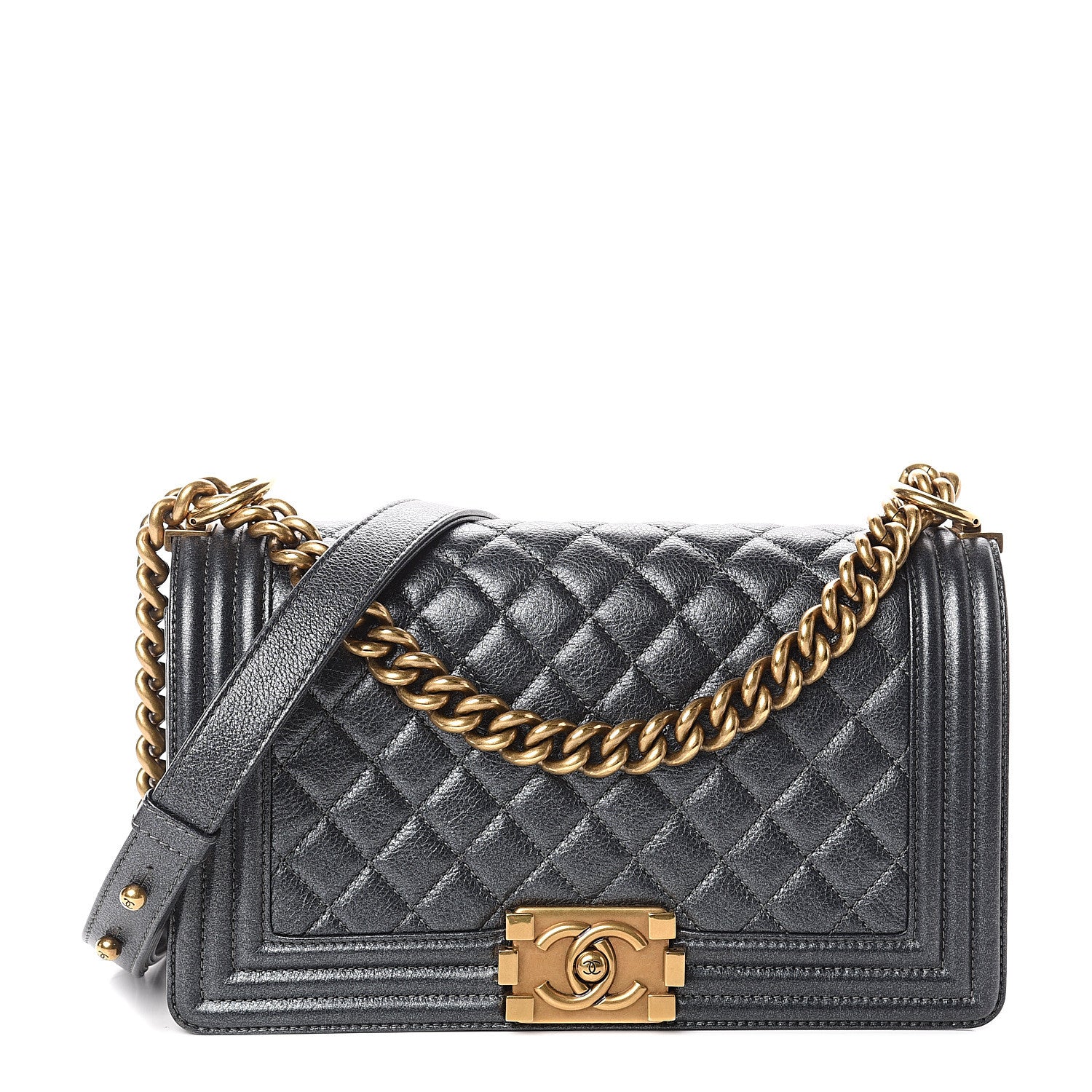 Chanel Metallic Calfskin Quilted Medium Boy Flap Grey 1 of 9