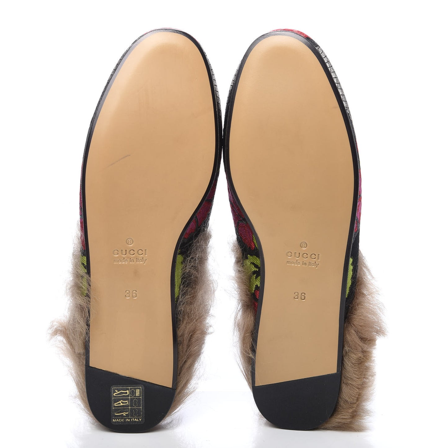 Brocade Fur Floral Womens Princetown Slippers 36 Black Anthracite