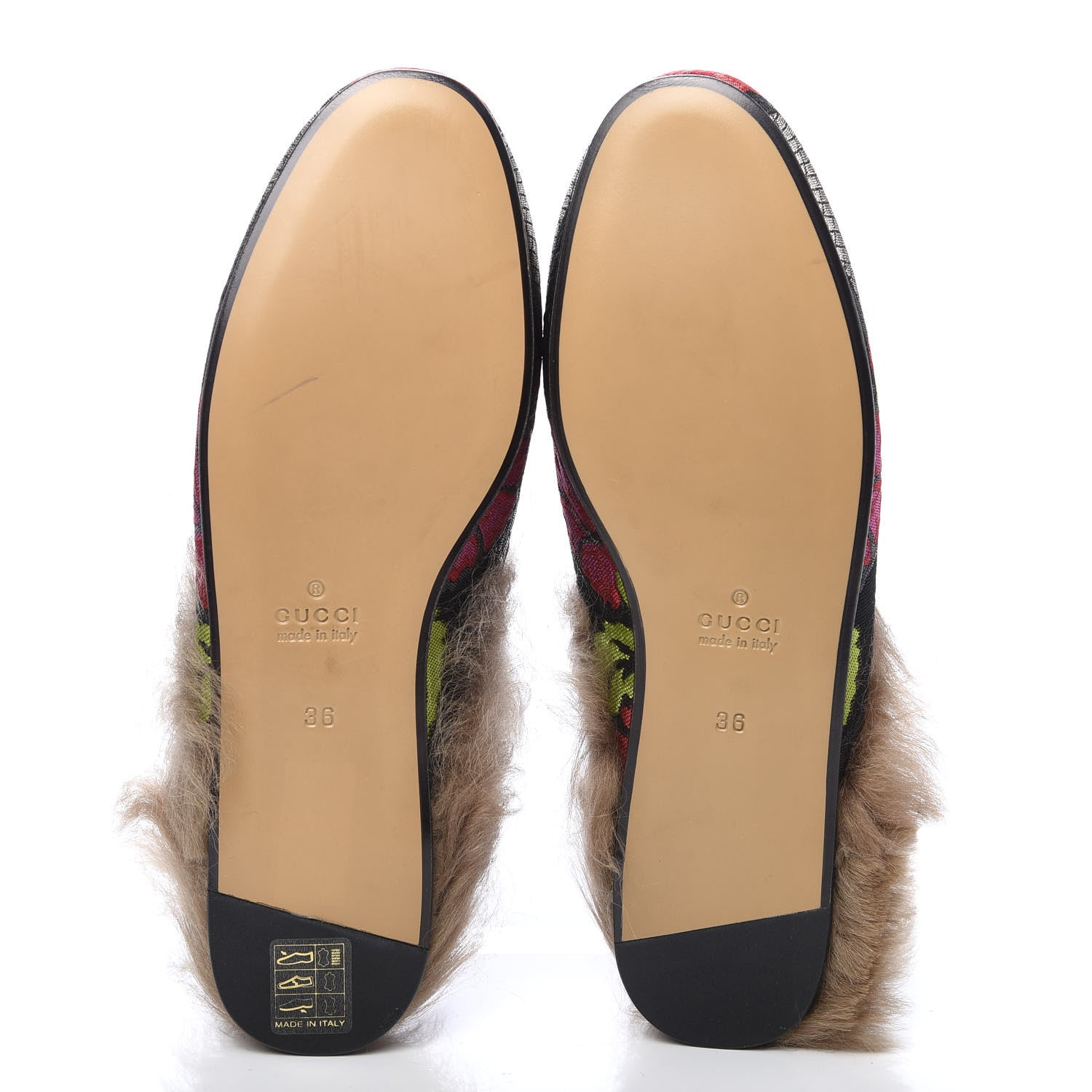 Gucci Brocade Fur Floral Womens Princetown Slippers 36 Black Anthracite 5 of 9