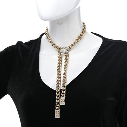 Chanel Chain Link Crystal CC Dog Tag Charm Necklace Gold 2 of 7
