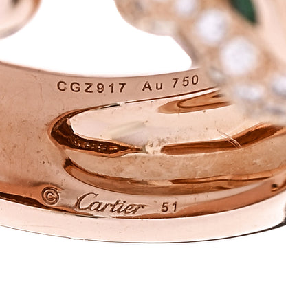 Cartier 18K Pink Gold Diamond Emerald Onyx Panthere De Cartier Ring 51 5.75 5 of 6